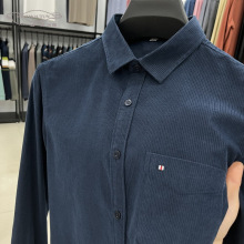 专柜同款100纯棉灯芯绒长袖衬衫男真口袋条绒休闲宽松衬衣男寸衫