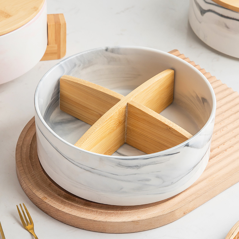 Caja de caramelo de roble de madera hogar sala de estar mesa de café plato de fruta seca de cerámica con tapa Internet Celebrity Snack plato de fruta