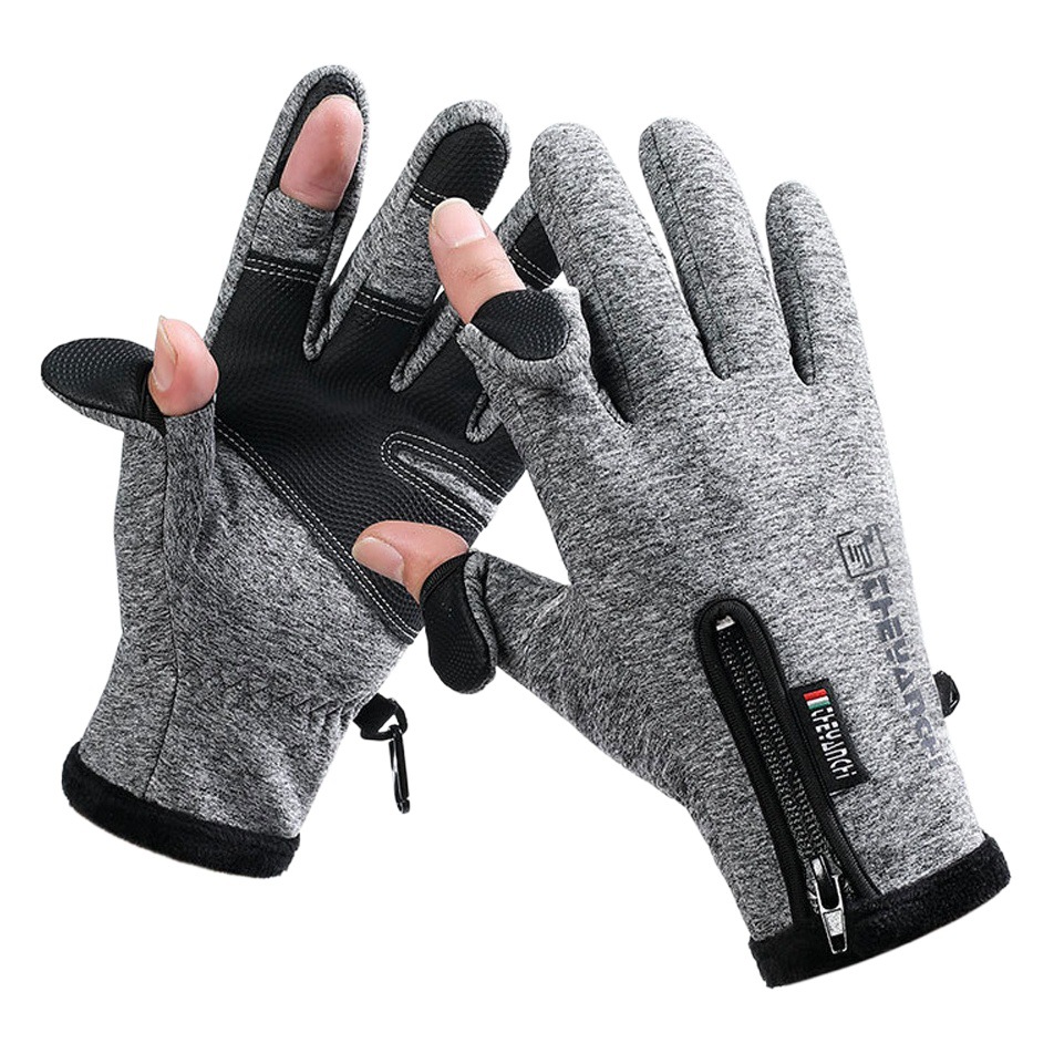 Guantes de ciclismo forrados de lana de otoño e invierno para hombres al aire libre a prueba de viento pantalla táctil cálida guantes de esquí deportivos expuestos guantes de pesca de dos dedos