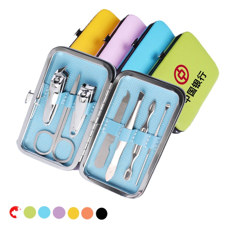 Customized Stainless Steel Candy-Colored 7-Piece Nail Clipper Set with Printed Gift Advertising Logo Manicure Tools Nail Clippers