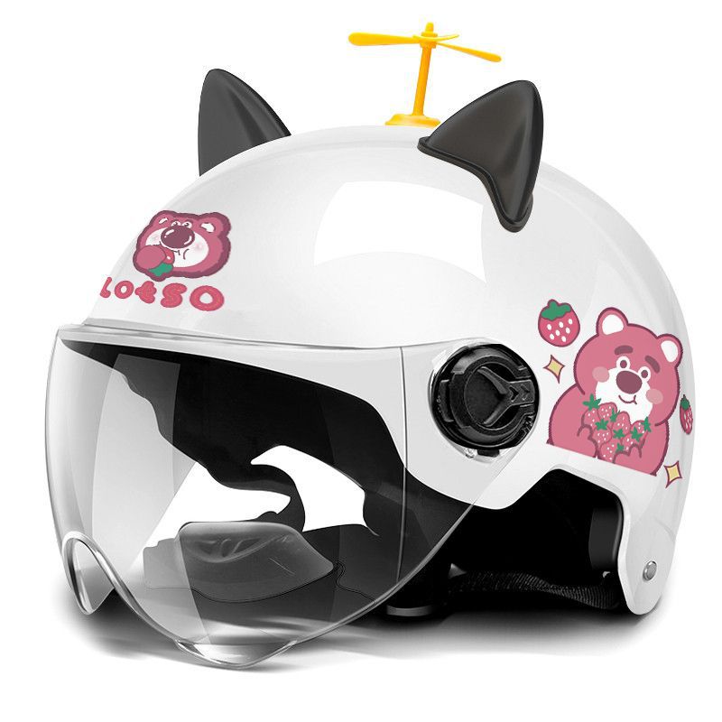 Electric Battery Helmet — Universal Auto Parts and Accessories - xk-white-strawberry-bear-black-ears-car-short-white