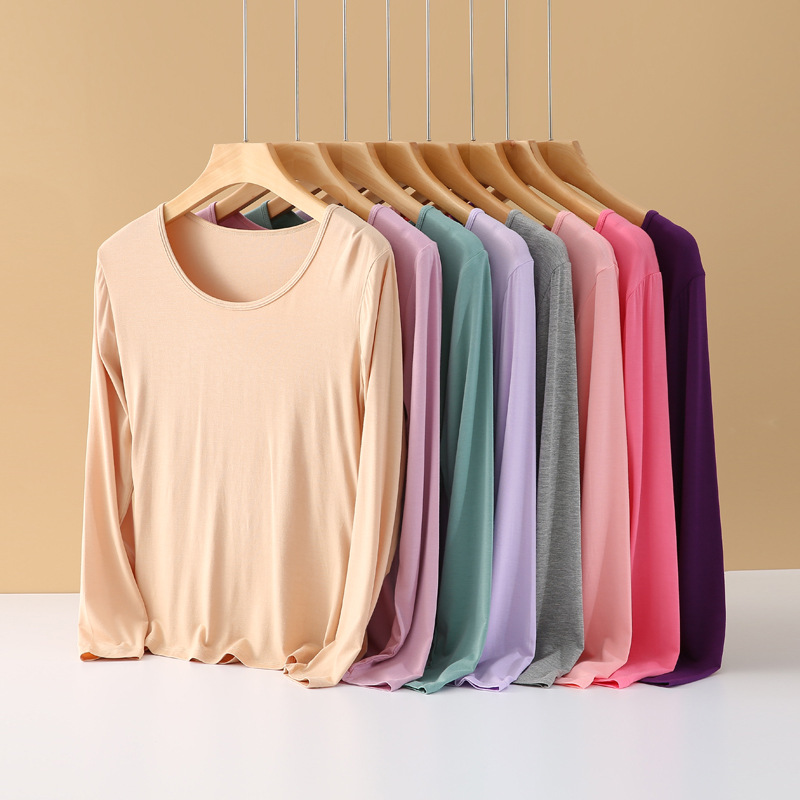 Modal Base Underwear Women's Thin Shirt Spring and Autumn Long Sleeve Top Large Size Elastic Body-Fit Basic Thermal Underwear