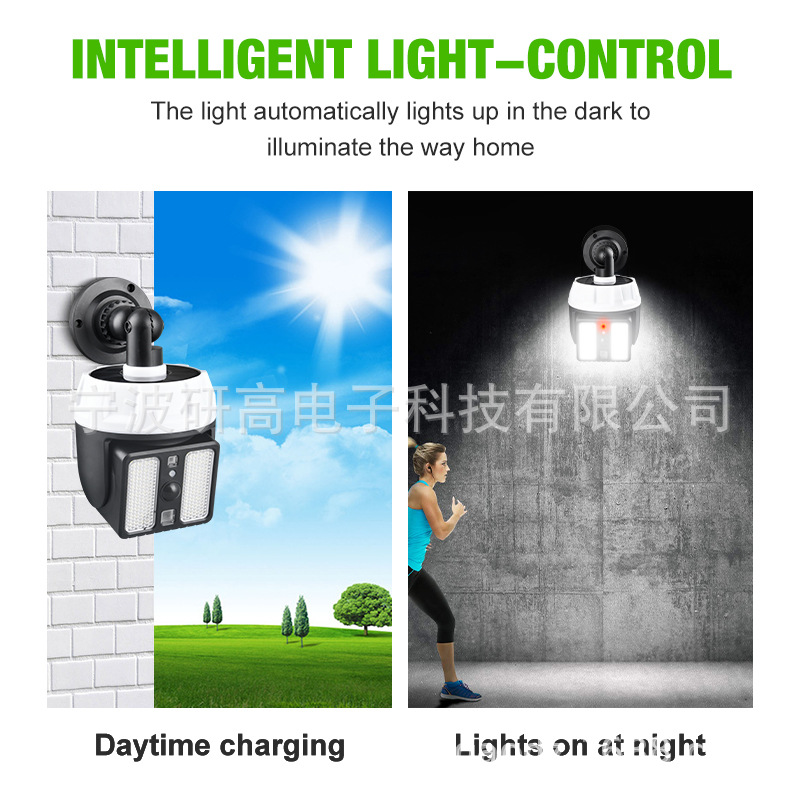 (2개) 국경 간 새로운 시뮬레이션 모니터링 가짜 카메라 태양 인체 유도 램프 안뜰 벽 램프 정원 탐사 가로등