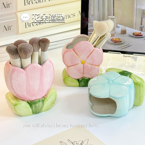 Pen holder tulip flowers ceramic ornaments desktop office dormitory creative makeup brush storage bucket stationery storage
