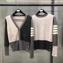 淘宝微商代理TB羊绒开衫男女情侣针织衫三灰拼接毛衣外套厂家批发