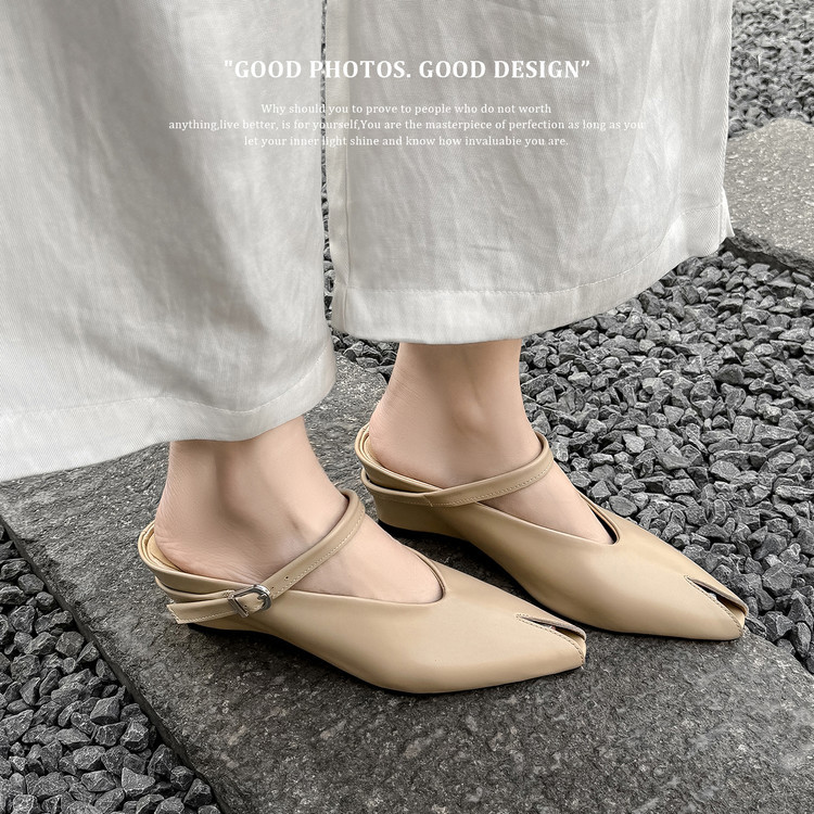 Sandal nữ hở mũi gót nêm cao da bò tăng chiều cao quai ngang — màu đen, màu trắng, màu mơ chi tiết 56