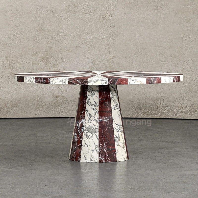 Modern Minimalist Natural Marble Round Table Red and White Color Matching Luxury Stone Dining Table House Classy Art Table