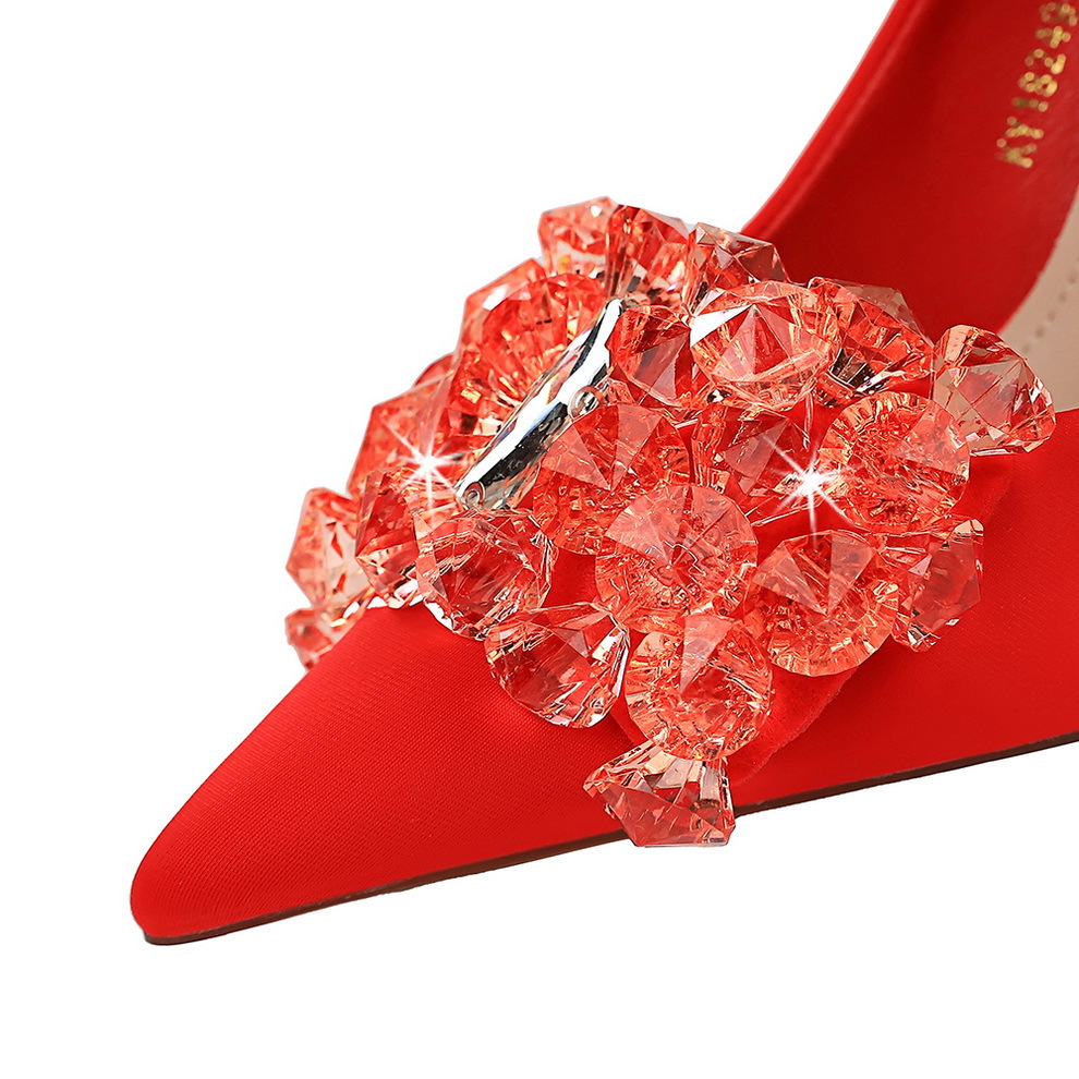 High heels women's shoes super high heels fine heel satin shallow mouth pointed single shoes wedding shoes_voghion.com