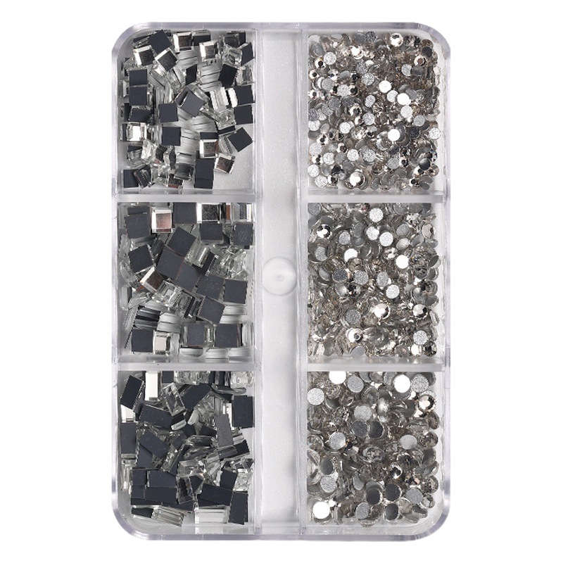 Nueva celebridad en Línea 6 rejilla uñas diamante plano Super Flash mezclado especial-en forma de diamante cuadrado decoración de uñas rhinestone color mágico champán