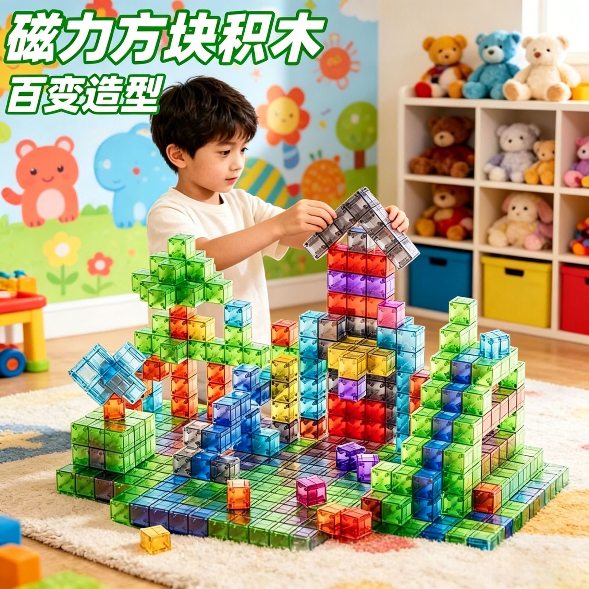 Variety of Transparent Magnetic Blocks, Children's Educational Toys, Geometric Number Sense Early Education Magnetic Puzzles, Super Large Pieces