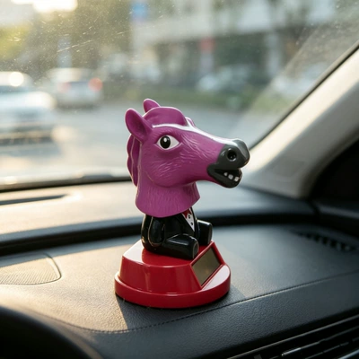 New Solar-Powered Shaking Horse Car ornaments - 558com-gross-weight-43g-get-rich-immediately-rose-red