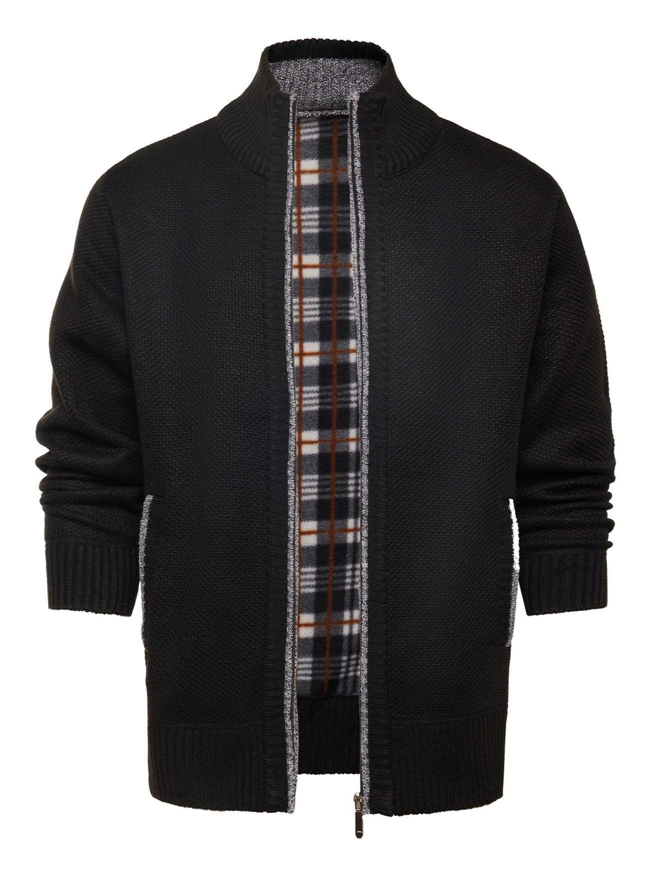 Nuevo transfronterizo Amazon otoño y invierno nuevo aguja fina de alta calidad para hombres con cardiganas de vello de cuello de pie abrigo de suéter cálido