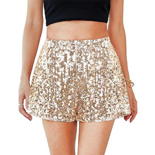2025春季新款外贸跨境亮片亮闪闪珠片时尚超短裙高腰女装短裤
