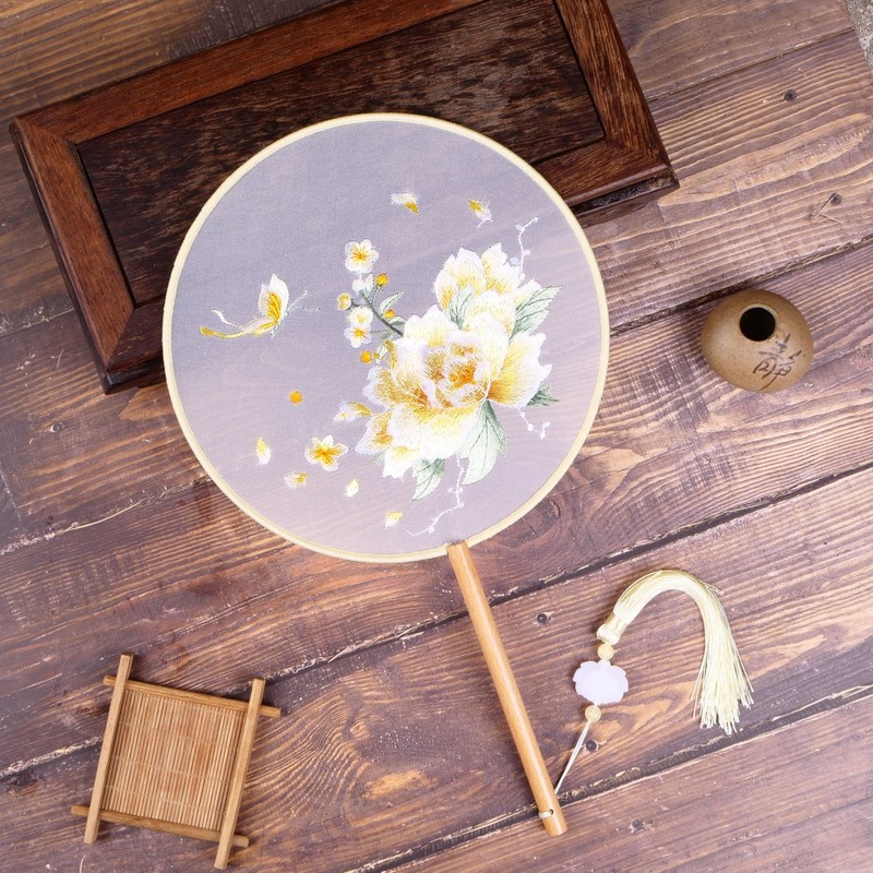 双面刺绣绕丝边零售摆摊扇牡丹团扇汉服照片跳舞宫扇批发中国风|undefined