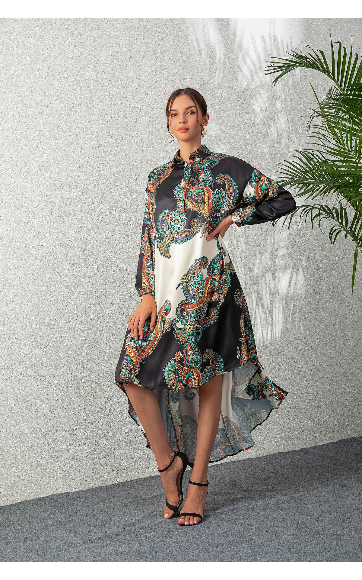 Women's Regular Dress Elegant Turndown Printing Long Sleeve Plant Midi Dress Banquet Daily display picture 4