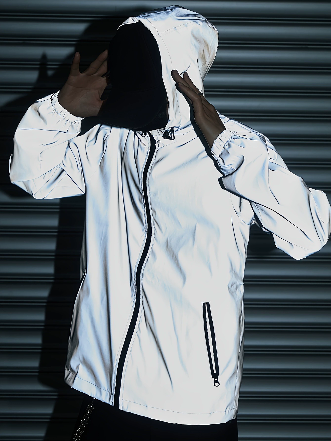 2025 новая мужская ветрозащитная куртка с капюшоном и светоотражающими элементами, черно-белая, для дропшиппинга