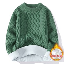 安洋圆领针织毛衣男冬季加绒加厚宽松提花打底衫休闲内搭保暖长袖