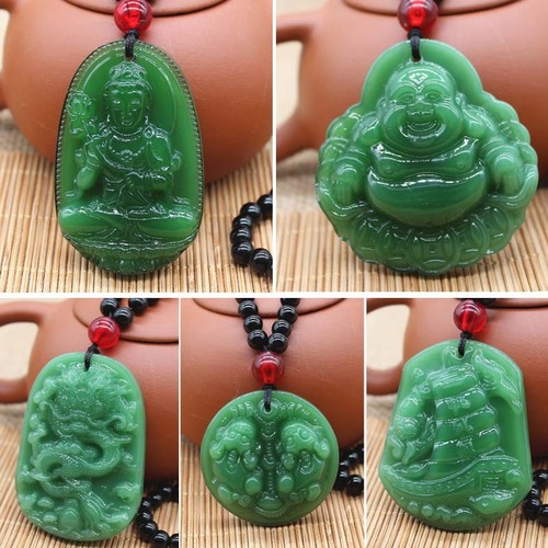 2pcs Imitation Burma Jade yoga meditation pray Necklace Buddhist Jewelry Guanyin Maitreya Statue Pendant Necklace Lucky Pixiu Sweater Chain