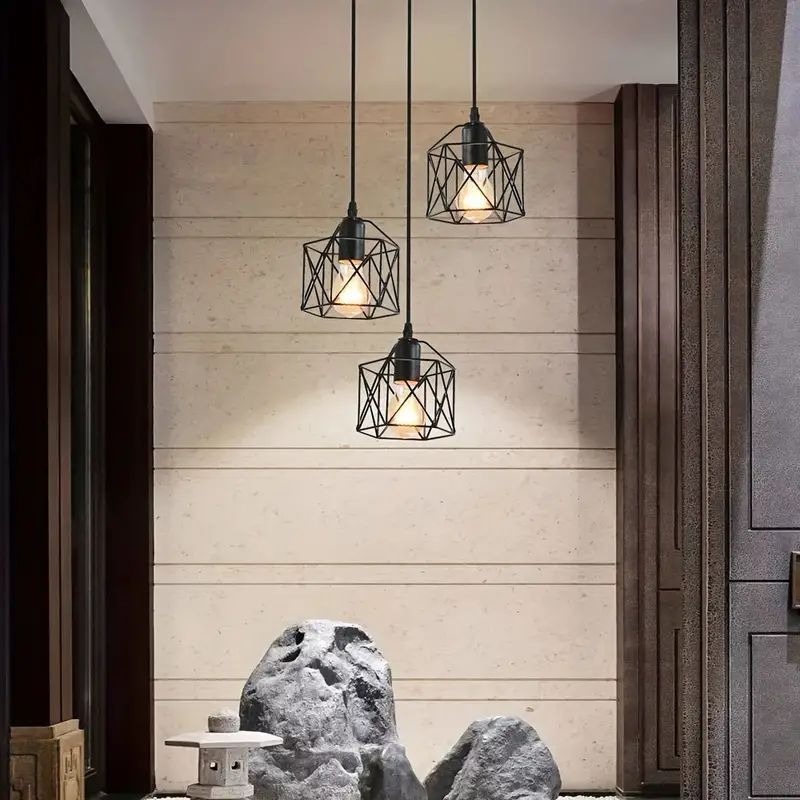 Personalidad creativa transfronteriza estilo industrial pequeño candelabro hexagonal entrada escalera pasillo comedor dormitorio lámpara de hierro