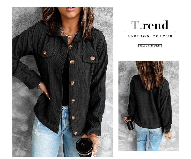 Pocket Button Casual Jacket Shirt Corduroy - Image 5