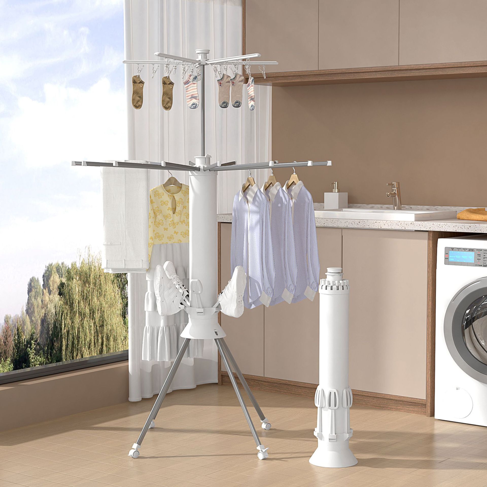 Balcón piso pulpo percha de ropa artefacto doméstico 360 ° rotación telescópico plegable percha de ropa octopus