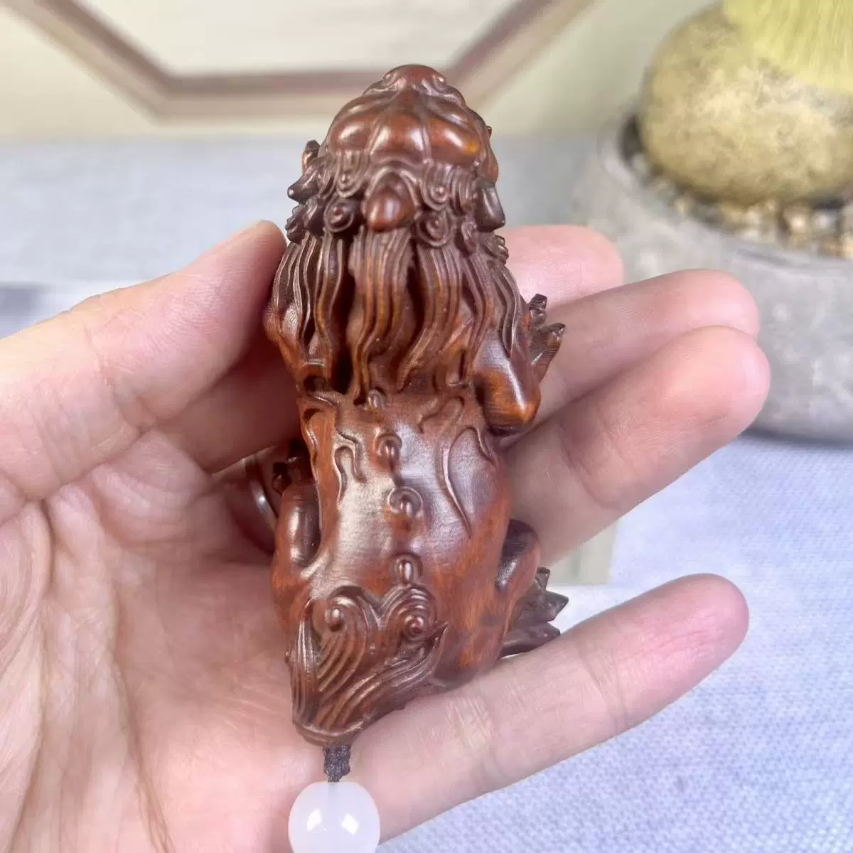 小叶黄杨木雕长貔貅手把件实木雕刻招财进宝文玩手把件家居装饰品