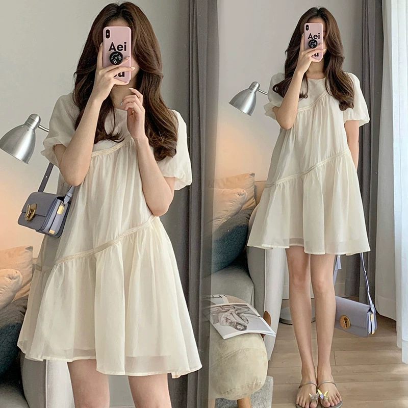 Solid dress for pregnant, with short sleeve