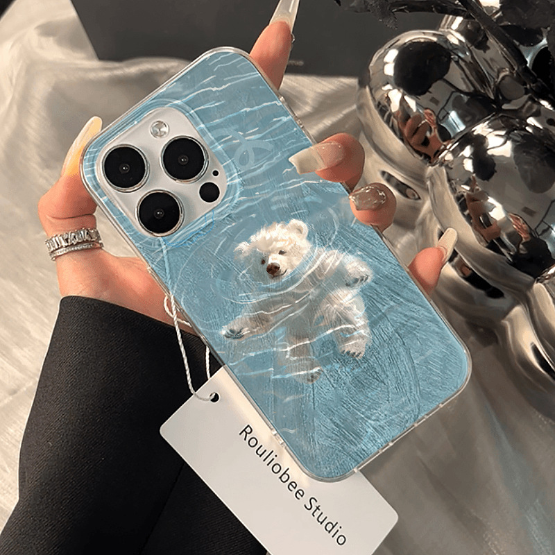 Cover protettiva per iphone 16 15 14 13 12 11 design orso bianco_voghion.com