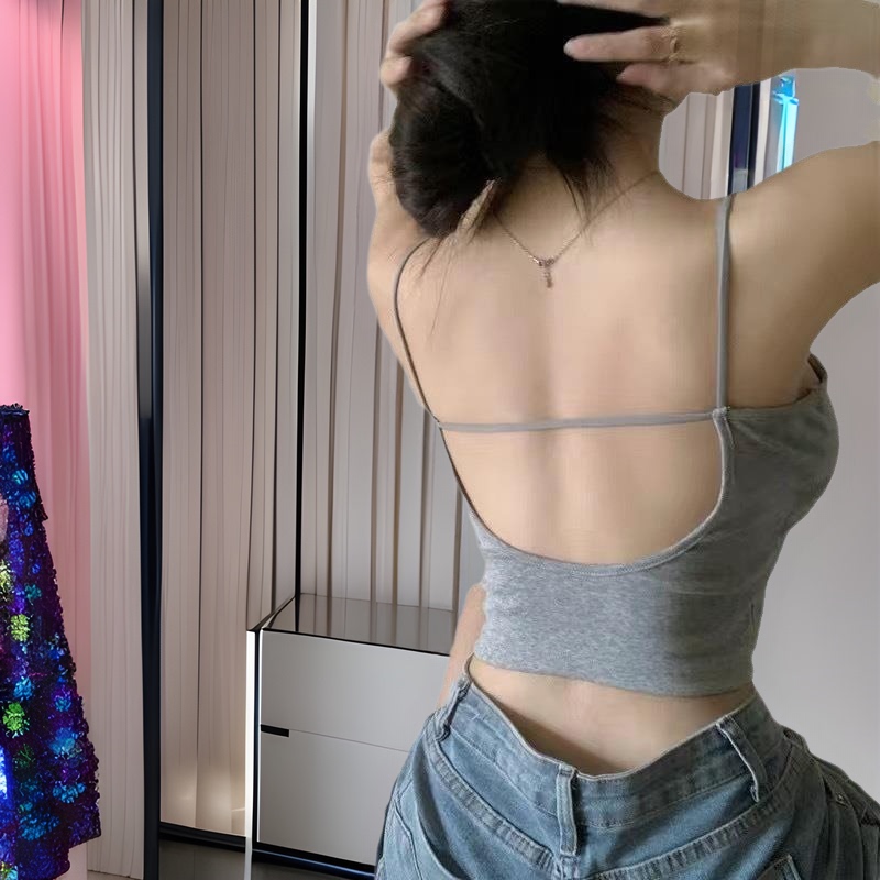 Women's Camisole with Chest Pads, Backless, Short Top for Layering, Outerwear, Integrated Backless Bra