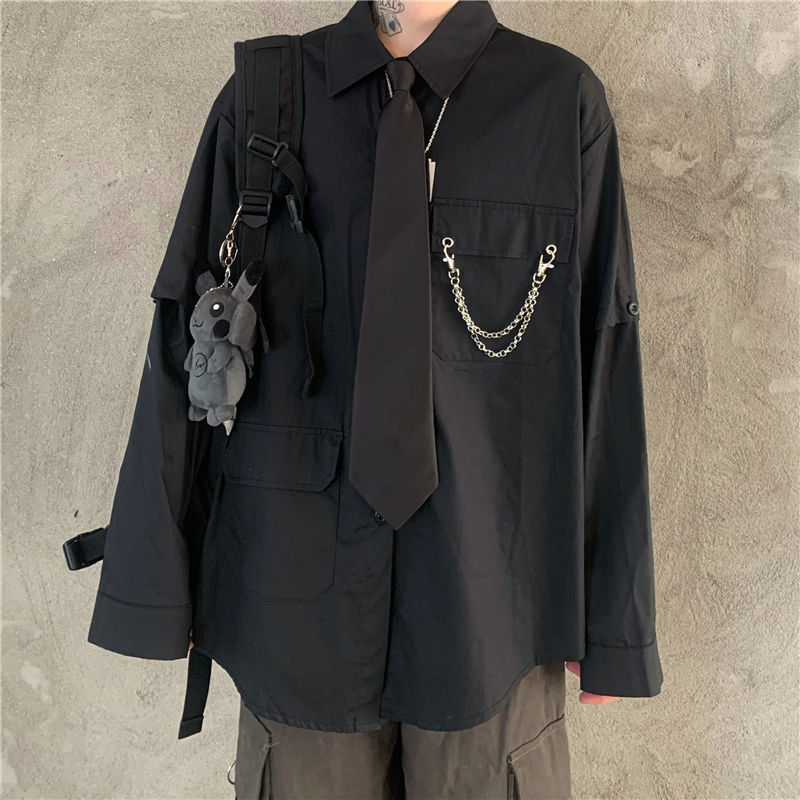 Work Shirt Women's Design Niche Sleeves Detachable Long-sleeved Shirt Harajuku Style Pure Color Loose Top Autum Trend Work Shirt Women's Design Niche Sleeves Detachable Long-sleeved Shirt Harajuku Style Pure Color Loose Top Autum Trend