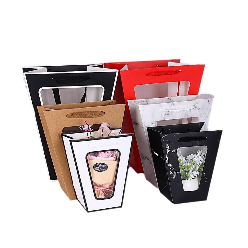 Bolsa de ventana transparente al por mayor del fabricante Bolsa de regalo de flores del día de la madre Bolsa de regalo de regalo de ventana abierta Bolsa de embalaje portátil