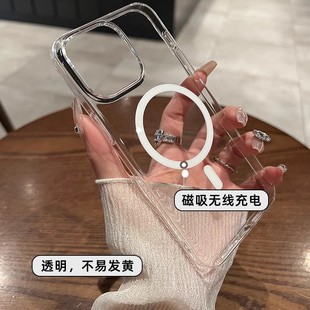 Suitable for Iphone17 Mobile Phone Case Transparent Pc Magnetic Large Hole Apple 15 Ultra-Thin Anti-Fall 14Promax Protective Case