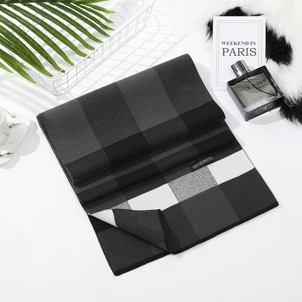 Autumn and winter warm Men's wool blended scarf Japanese and Korean check solid color long scarf scarf accessories gift wholesale