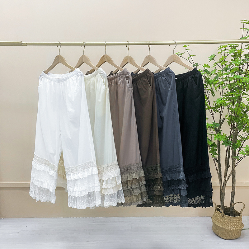 Mori Japanese retro sweet multi-layer lace high waist straight elastic waist leggings cropped pants casual pants Mori Japanese retro sweet multi-layer lace high waist straight elastic waist leggings cropped pants casual pants
