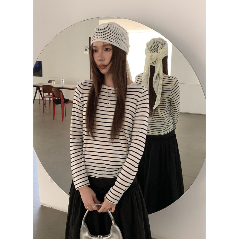 Jiuer Striped Wool Round Neck Long Sleeve Relaxed Fit Versatile Knit Sweater for Women Simple Slimming Daily Top Ye049 Jiuer Striped Wool Round Neck Long Sleeve Relaxed Fit Versatile Knit Sweater for Women Simple Slimming Daily Top Ye049