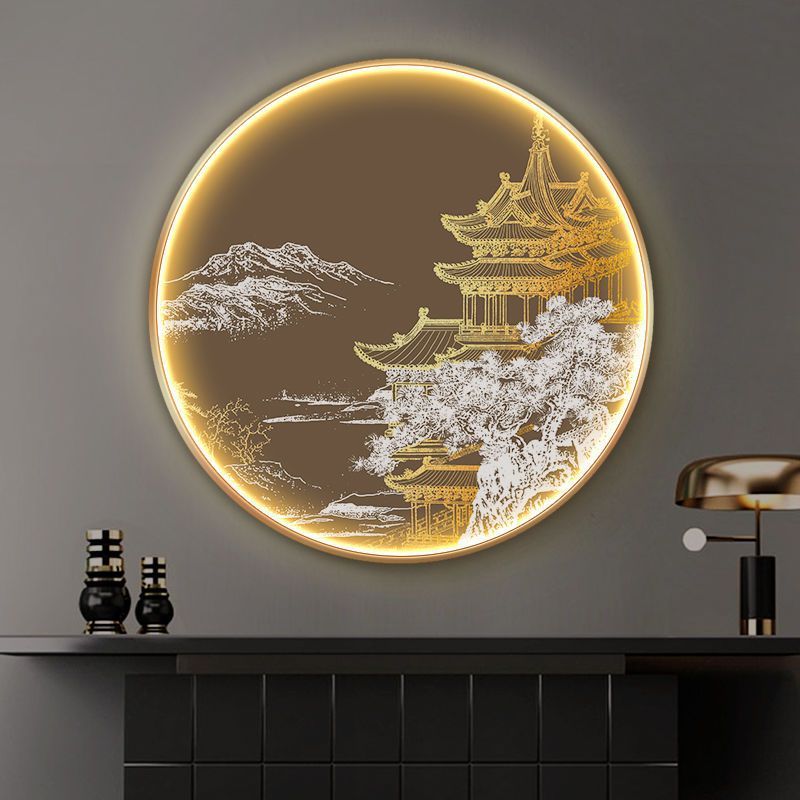 新中国式玄関装飾画卸売り灯画円形ホテル壁画クロスボーダー通路水墨鶴楼背景掛け画|undefined