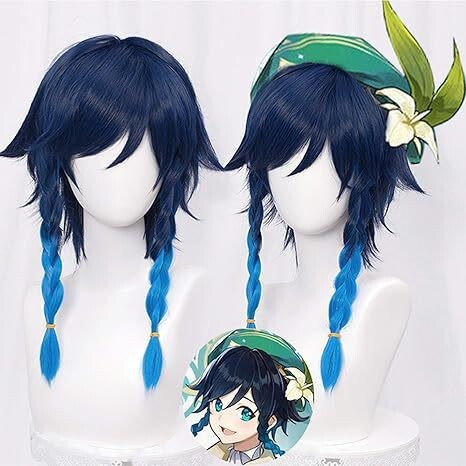 Genshin Impact Venti Anime Wig Venti Blue and Black Gradient Braid Reverse Anime Cosplay Wig Genshin Impact Venti Anime Wig Venti Blue and Black Gradient Braid Reverse Anime Cosplay Wig