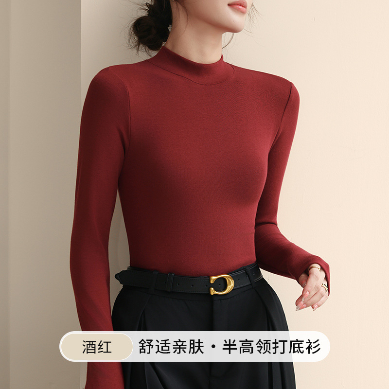 K2219莱赛尔绵羊毛打底衫女半高领秋冬季内搭保暖修身上衣长袖T恤|undefined