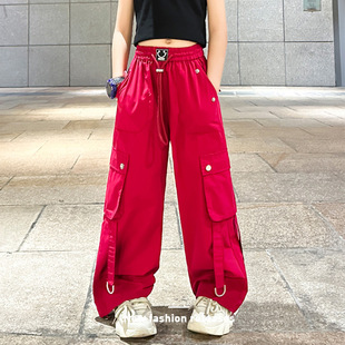 New Style White Cargo Pants for Girls, Summer Thin Quick-Dry American Style High-Waisted Jazz Dance Casual 20
