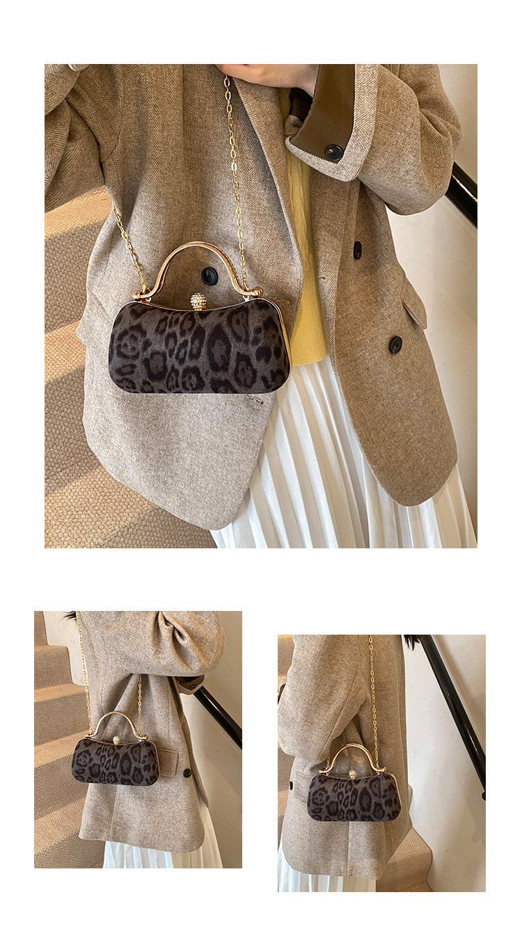European and American style leopard print chain small square bag for women, 2024 new Korean style fashionable single-shoulder bag, flared crossbody dinner bag Item Picture