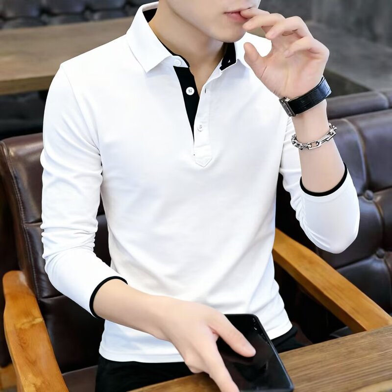 Men's long-sleeve polo shirt with a turn-down collar, new autumn fashion, slim fit, versatile business T-shirt, cheap wholesale Men's long-sleeve polo shirt with a turn-down collar, new autumn fashion, slim fit, versatile business T-shirt, cheap wholesale