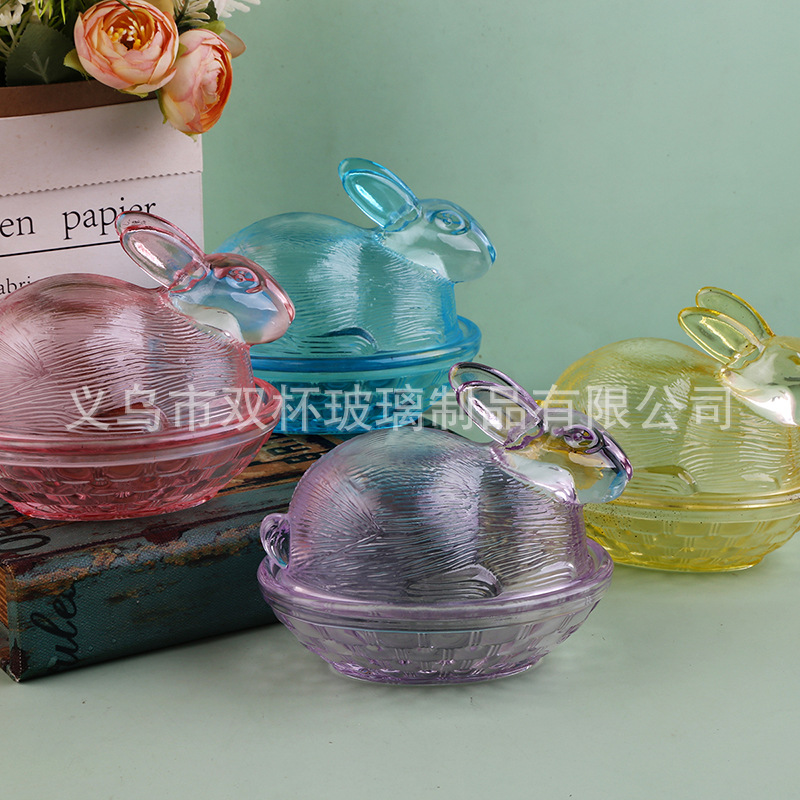 Creative Jade Rabbit Storage Jar Glass Candy Jar Small Item Storage Dried Fruit Snacks Coffee Beans Rabbit Decorative Ornament