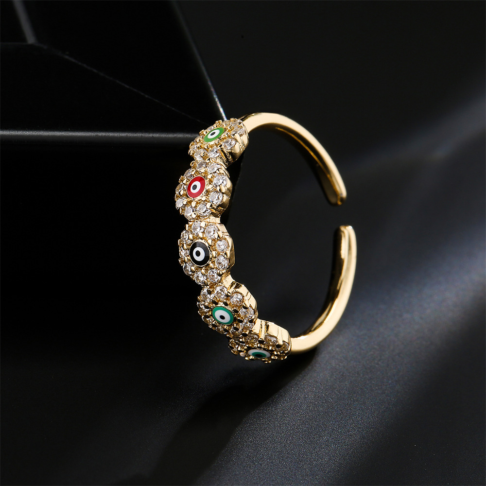 new geometric copper-plated 18K gold zircon drip oil devilu0027s eye ring wholesale