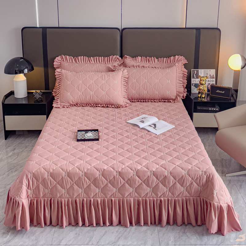 Comercio extranjero Simmons cubierta de cama de piel abrasiva de algodón engrosado cubierta de cama de encaje doble cubierta de cama falda cubierta de cama al por mayor