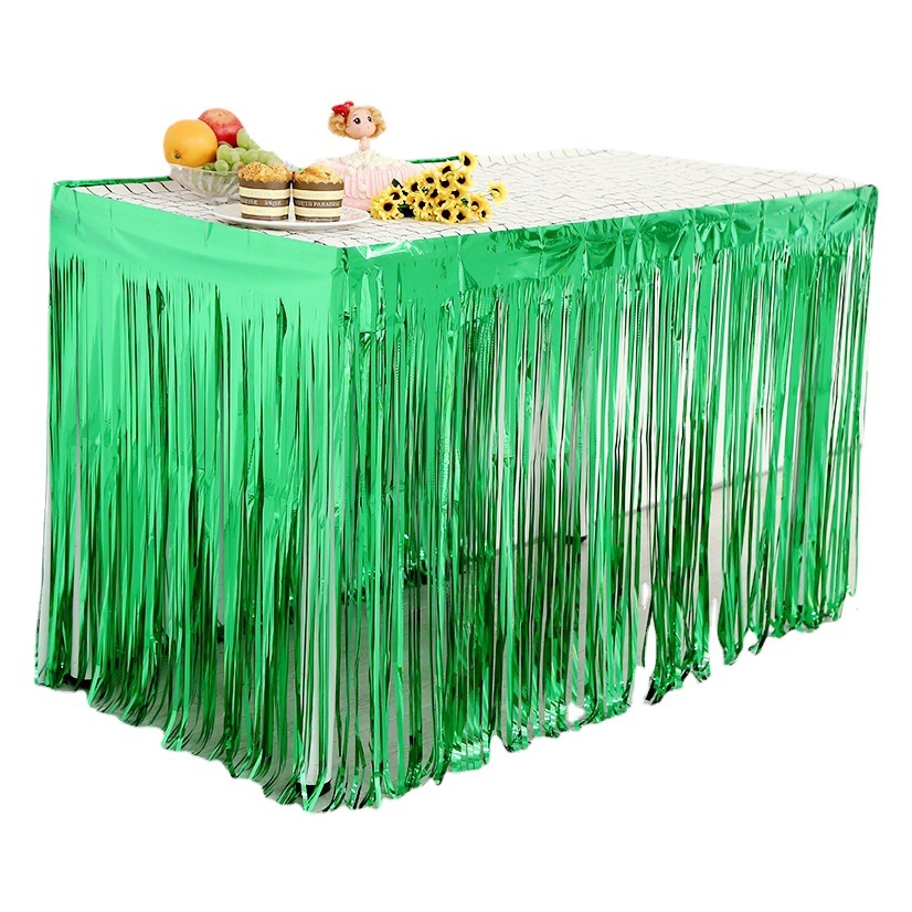 Nueva cortina de seda de lluvia falda de mesa fiesta de cumpleaños Decoración de mesa cortina de celebración Banquete de inicio de sesión cortina de mesa empresa celebración Decoración de mesa