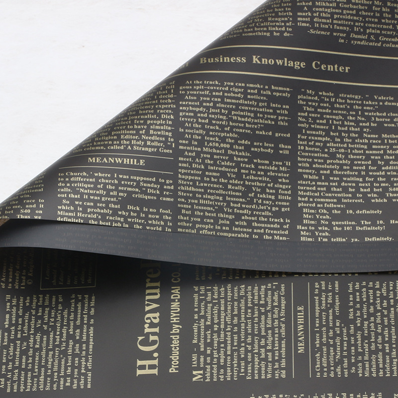 Huasei Hanzhu periódico inglés papel de embalaje de flores Hansu papel de niebla papel de superficie semitransparente OPP impermeable florista flor artística