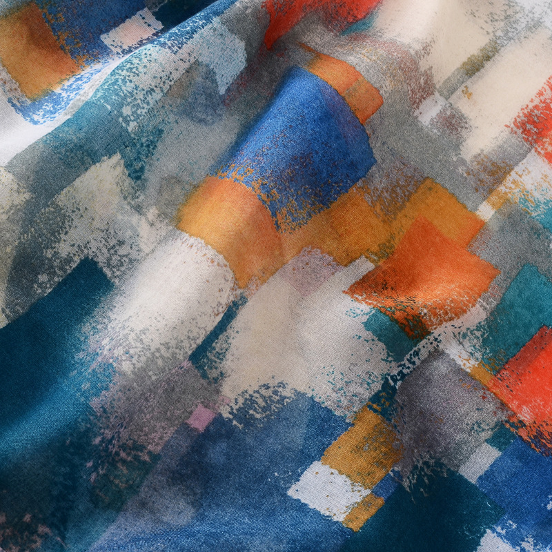 Nuevo color creativo contraste color mosaico impresión viaje decorativo chal protector solar Toalla de playa algodón y lino sensación bufanda seda