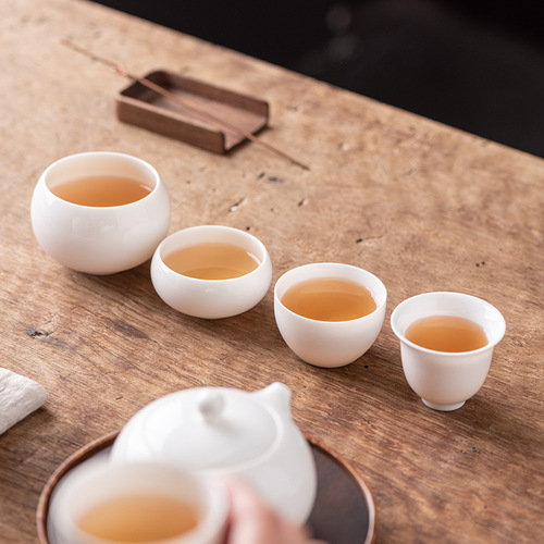 Suet-fat jade white porcelain ice cup jade porcelain single cup set kung fu meditation cup master cup personal tea cup tea cup