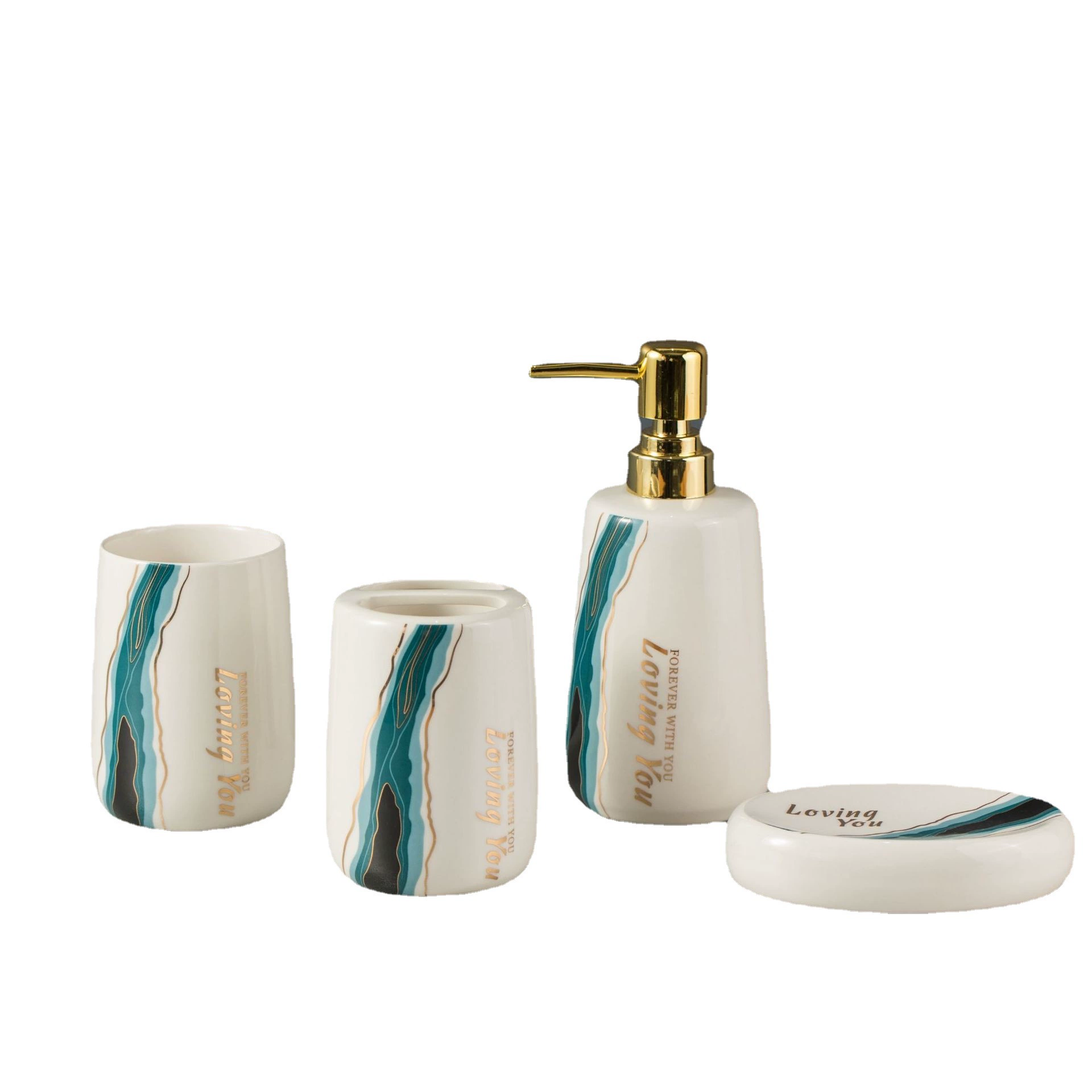 Ceramic set, soap, hygienic container, hand sanitizer, mouthwash, light luxury style, 4 piece set