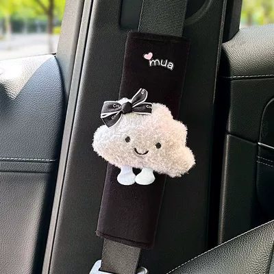 Seat belt shoulder pad Shoulder Pads, Car Anti-Strap - smiling-cloud-with-black-bow-black-plush-shoulder-pad-black-short-velvet-257cm-mua-gray-cloud-style